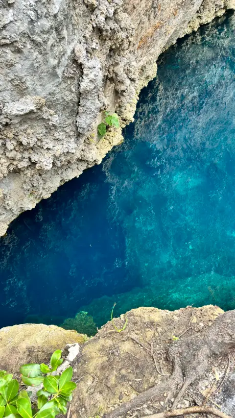 Agua turquesa del Cenote Chucumaltik entre las rocas